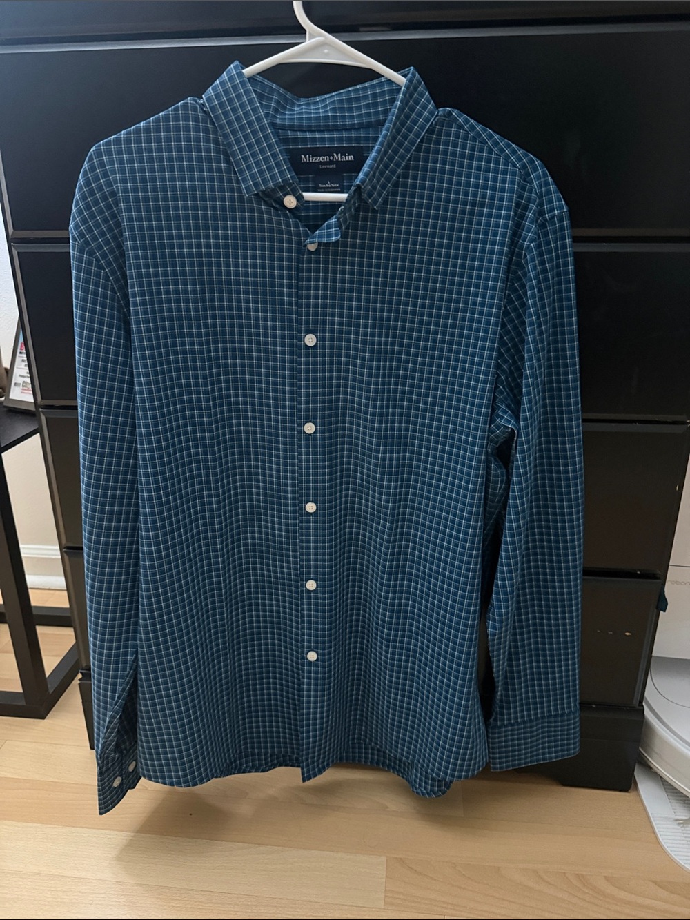Mizzen+Main Teal and Navy Windowpane Button-Up Shirt
